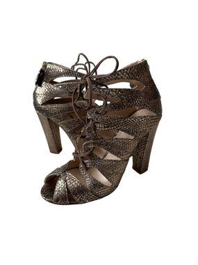 DELMAN Gold Metallic Leather Lace Up Heels Size 7